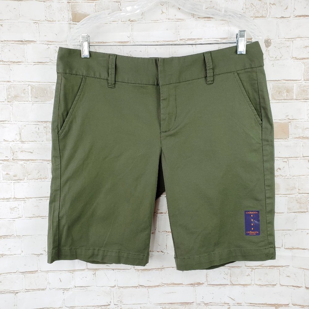 NWT G.H. Bass & Co. Size 8 Forest Green Bermuda Shorts Stretch Womens MSRP $60
